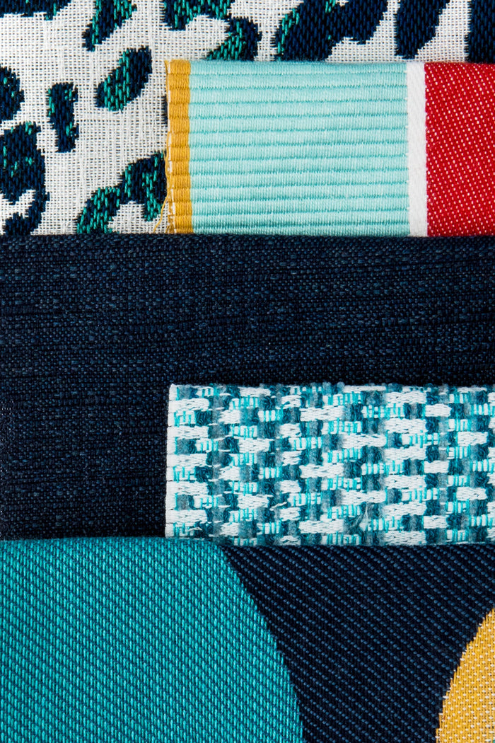 Coordinating fabrics to Deep indigo outdoor-safe woven fabric with luxurious texture – Solid Indigo by Elaine Smith