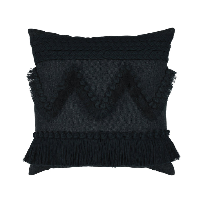 Pillow made from Classic solid midnight black outdoor safe fabric for commercial use