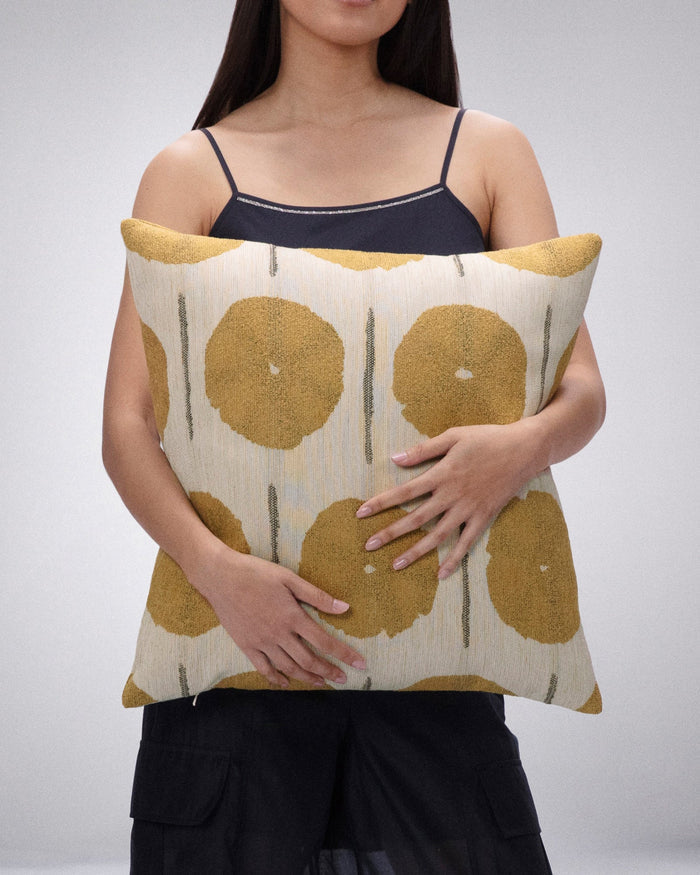 Gold and ivory geometric pillow by elaine smtih
