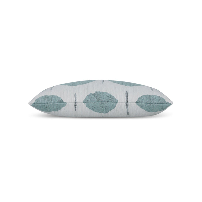 Side image of Blue medallion pillow lumbar size for sophisticated indoor and outdoor decor by Elaine Smith