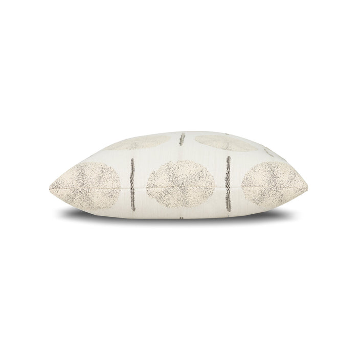 Side image of Ivory medallion pillow lumbar size for classic indoor and outdoor decor