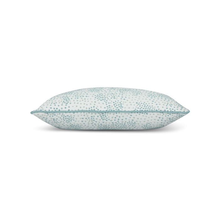 Side image of Blue mini flecked pillow lumbar size for elegant indoor and outdoor decor