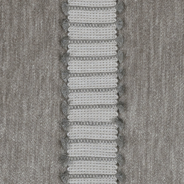 Detail image of Gray velour pillow with gray and white center band in square size for vibrant indoor and outdoor decor