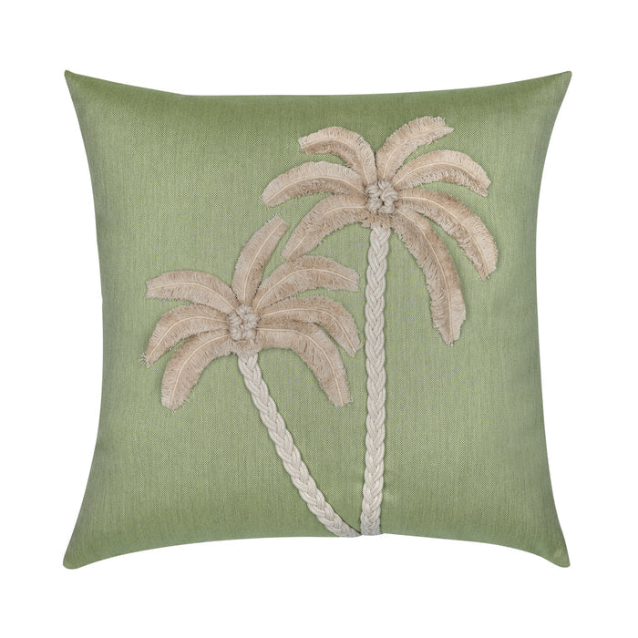 Sage green outdoor pillow with palm leaf pattern square size for earthy patio decor