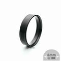 Black stainless steel 6mm wide brushed center band ring by Glitters featuring a sleek, modern design.