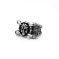 Antiqued stainless steel skull head with four claws, men's ring by Glitters, detailed casting jewelry with a bold, edgy design