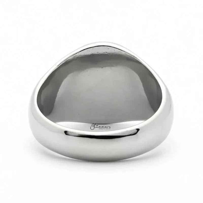 Stainless steel Celtic Trinity Knot Rune Signet Ring with engraved knot design, crafted by Glitters.