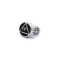 Stainless steel men's ring with All Seeing Eye or Eye of Providence design by Glitters, featuring detailed casting and polished finish.