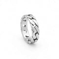 Silver stainless steel Cuban curb chain link ring by Glitters, showcasing its shiny, interconnected chain design.