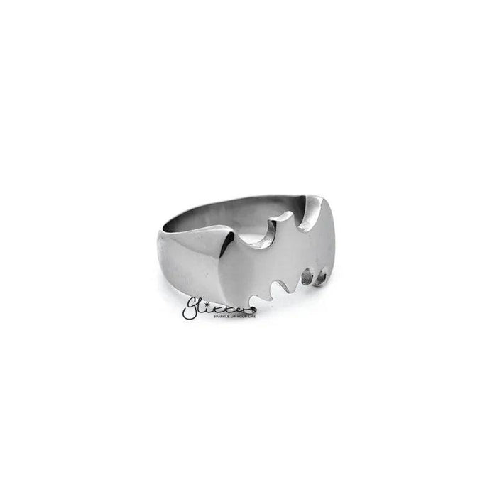 Stainless steel glossy Batman casting men's ring in silver by Glitters, featuring a detailed Batman logo design.
