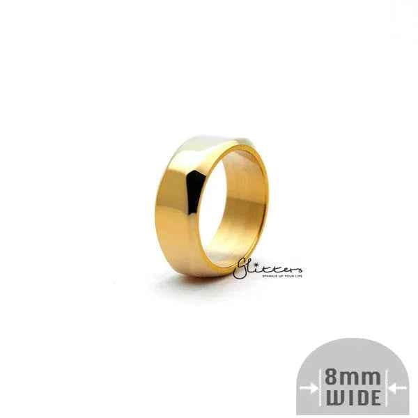 Gold stainless steel ring with a high-polished, 8mm-wide unique square band shape, from Glitters.