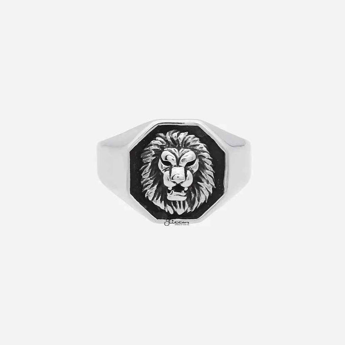 Silver stainless steel lion ring by Glitters, detailed lion design, smooth band, sleek and modern jewelry accessory.