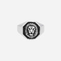Silver stainless steel lion ring by Glitters, detailed lion design, smooth band, sleek and modern jewelry accessory.