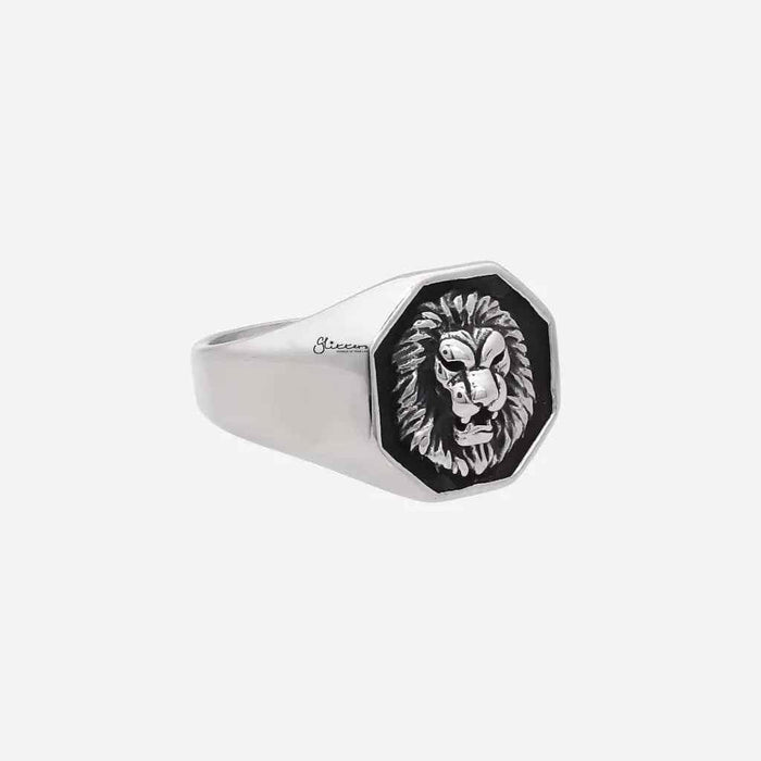Silver stainless steel lion ring by Glitters featuring detailed lion head design, perfect for bold jewelry style.