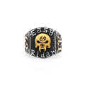 Stainless steel skull ring from Glitters featuring a detailed skull design on a sleek band.