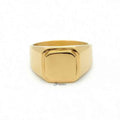 Gold stainless steel square flat top signet ring from Glitters, showcasing a sleek, polished design with a flat signet face.