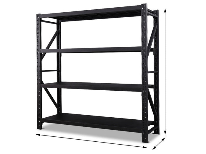 Light gray storage shelving unit with adjustable warehouse shelves, measuring 200x200cm or 150x50cm, by dealonline.co.nz.