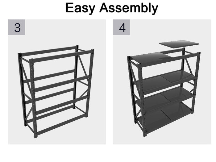 Black storage shelving unit with adjustable warehouse shelves from dealonline.co.nz, ideal for industrial or garage storage.