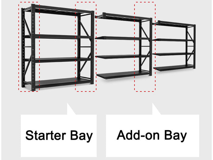 Black storage shelving unit by dealonline.co.nz with multiple shelves, ideal for warehouse racking and organization.