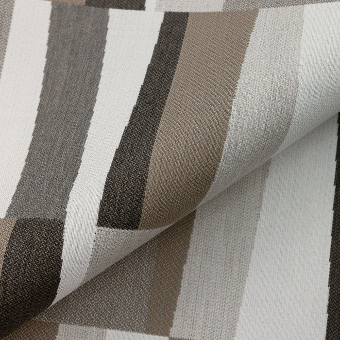 Close shot texture image of Geometric block stripe outdoor safe woven fabric in neutral tones