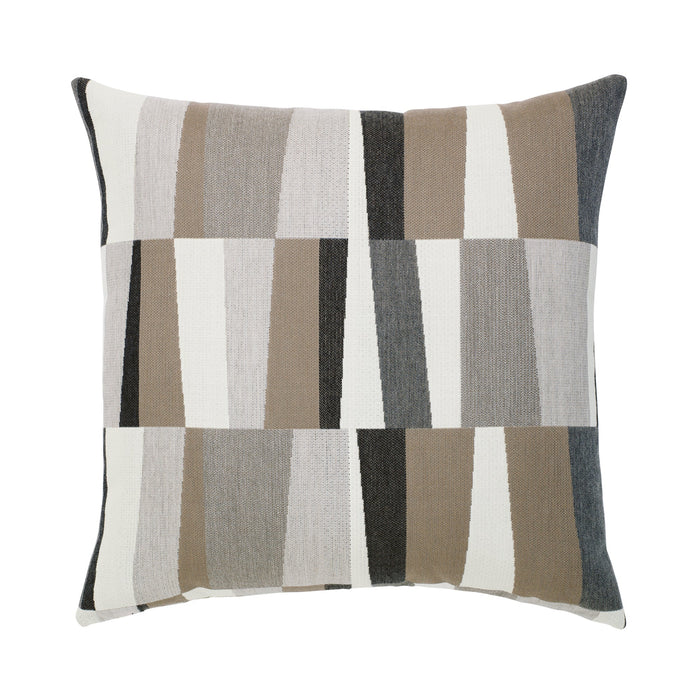 Pillow made from Geometric block stripe outdoor safe woven fabric in neutral tones