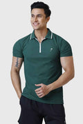 Green Fuaark Nz Stride Polo T-shirt displayed flat with collar and short sleeves, made from comfortable fabric.
