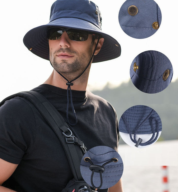Dealonlinenz sun bucket hat with wide brim for outdoor fishing and hiking, offers UV protection and sun shielding.