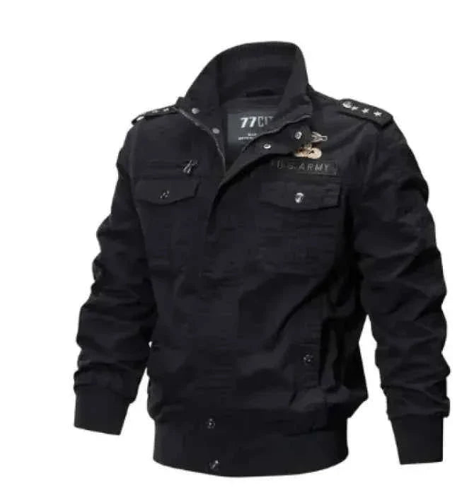 Men's Tactical Flight Army Jacket by Mead's Supply & Equipment, military-style bomber jacket in cotton with plus size options.
