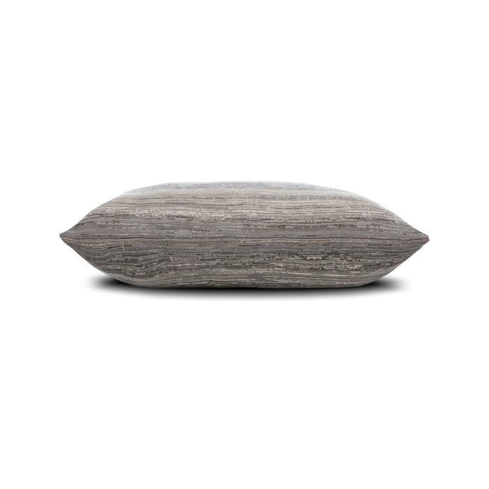 Side image of Gray and brown striped pillow square size for transitional indoor and outdoor decor