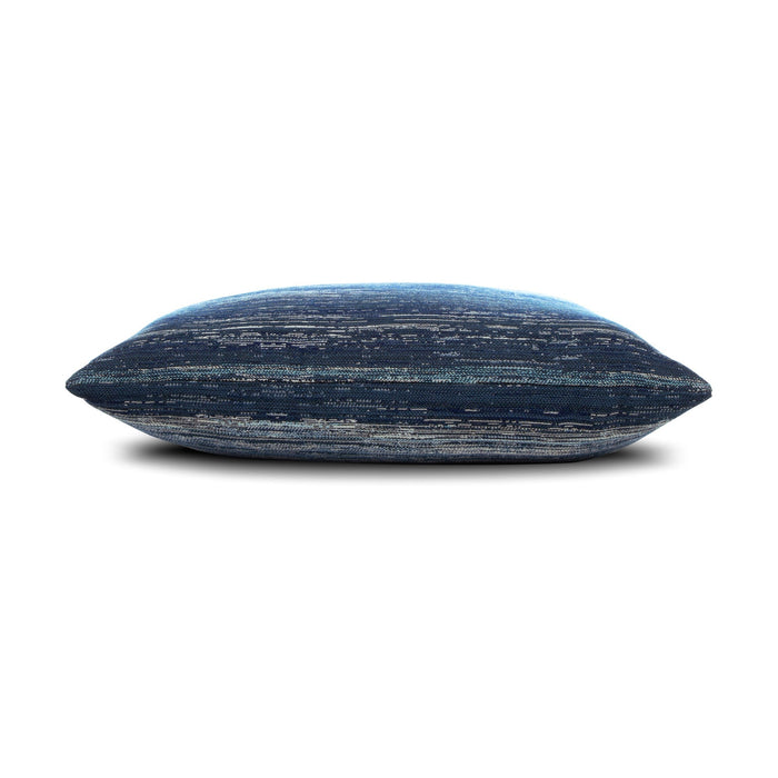 Side image of Blue striped ombre pillow in square size for elegant indoor and outdoor decor