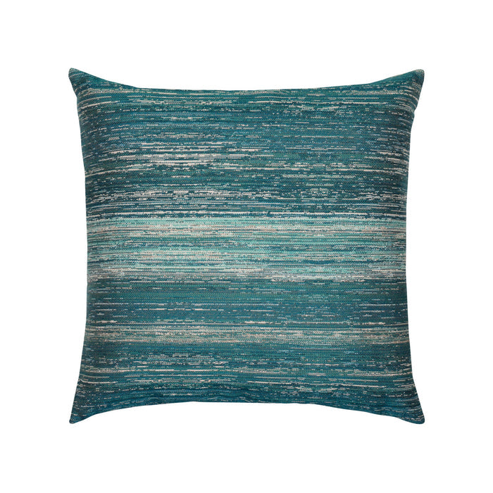 Pillow made from Lagoon-toned outdoor-safe fabric with textured vertical streaks