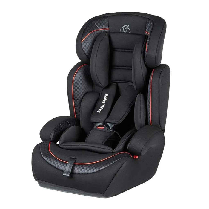 Black Baby Way NZ The Racer car seat booster with adjustable headrest, designed for comfortable and secure child seating.