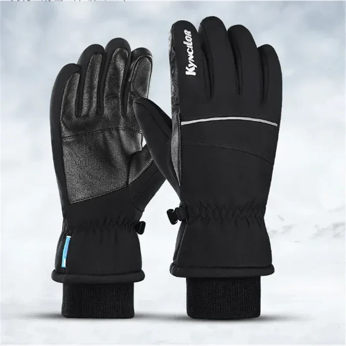 Black thickened ski gloves from Mead's Supply & Equipment Outfitters with touch screen fingertips for cold weather sports.