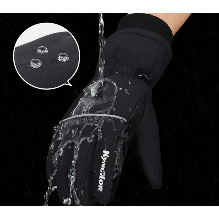 Black thickened ski gloves from Mead's Supply & Equipment Outfitters, featuring touch screen compatibility for cold weather sports.