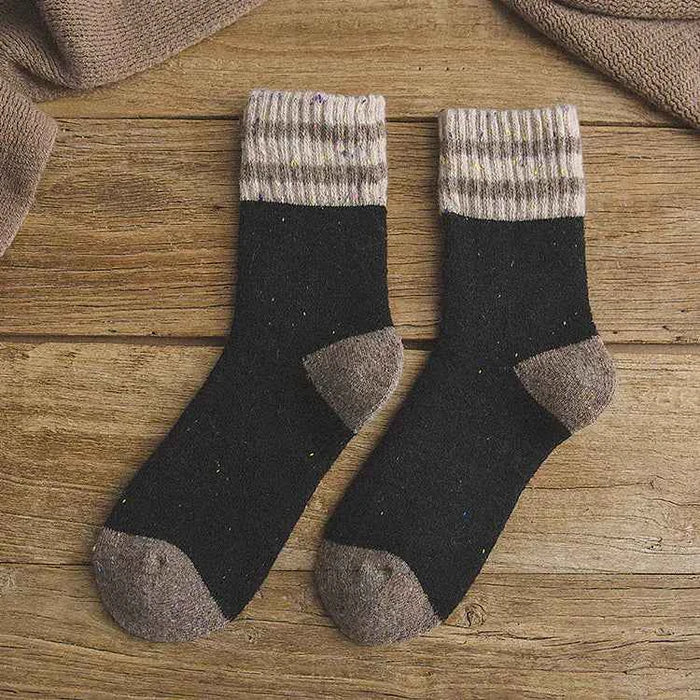 Red thickened warm Terry wool socks for women with brushed striped pattern, cozy winter footwear by Mead's Supply & Equipment Outfitters