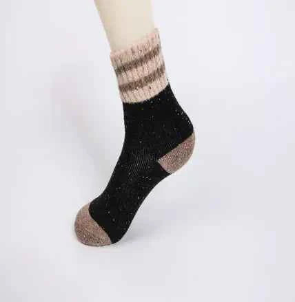 Red thickened warm Terry wool socks for women with brushed stripes, cozy winter footwear by Mead's Supply & Equipment Outfitters.