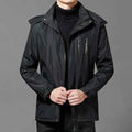 Black men's windproof and warm coat by Mead's Supply & Equipment Outfitters, in 2XL size, with thick insulated fabric.