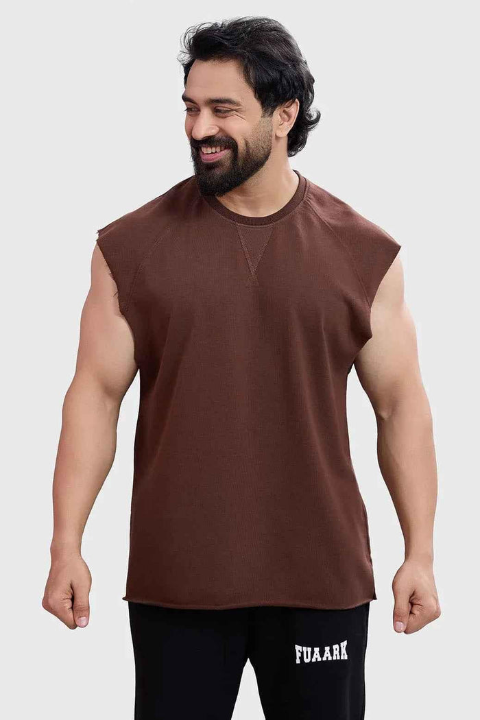 Brown capsleeve workout tank top by Fuaark NZ, designed for active wear and fitness training.