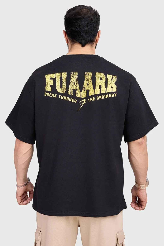Black Trendsetter oversized T-shirt by Fuaark Nz, casual fit, soft fabric, shown on a model with a relaxed style.