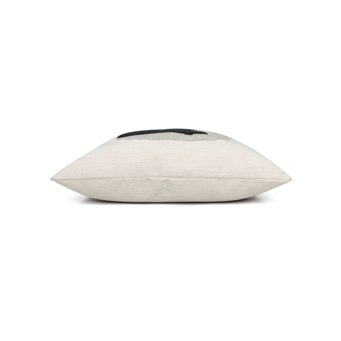 Side image of Ivory cat motif pillow square size for playful indoor and outdoor decor