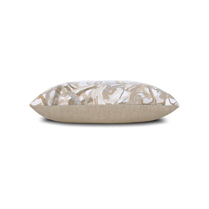 Side image of Brown and gray abstract pillow square size for classic indoor and outdoor decor