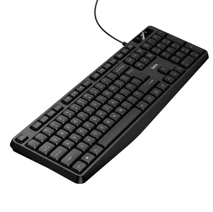 Techplus USB wired full-size keyboard with mechanical keys, featuring a sleek black design and standard layout.