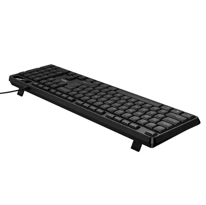 Techplus USB wired full-size keyboard with black keys and standard layout, featuring dedicated function keys and a sleek design.