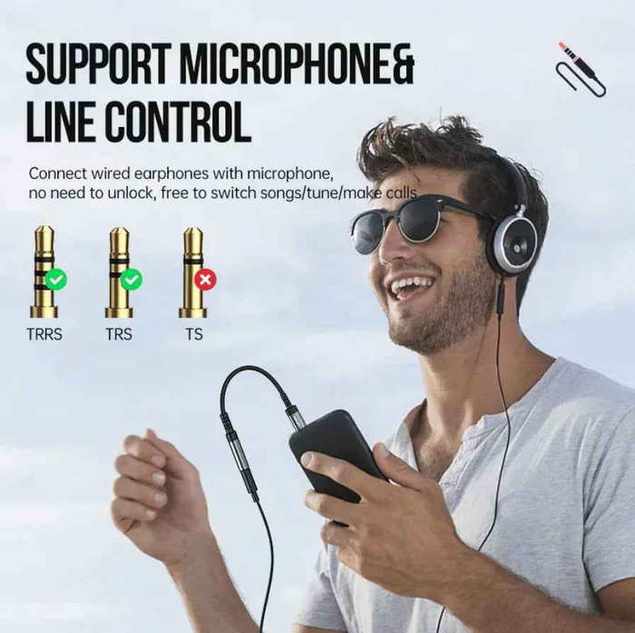 Techplus Vipfan Lightning to 3.5mm audio jack adapter connected to a smartphone for audio output.