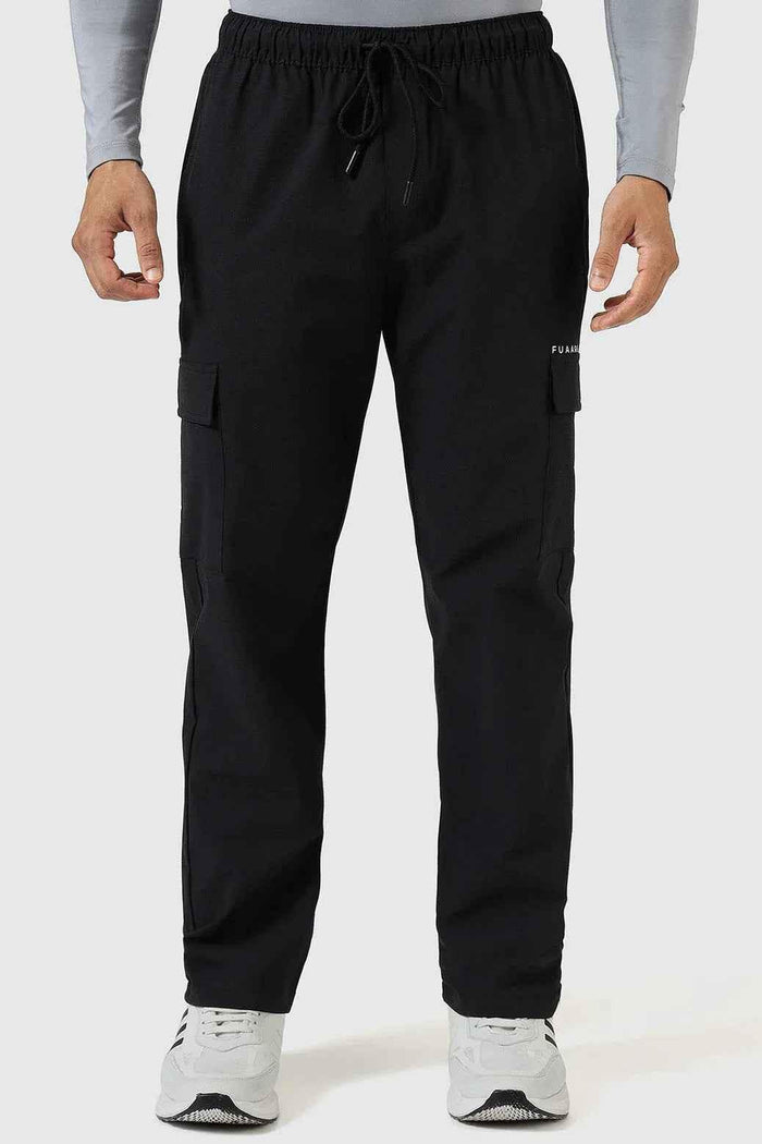 Black Fuaark Nz Vitality Straight Track Pants laid flat showing waistband and leg details.