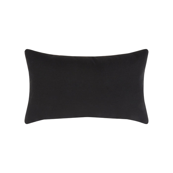 Back image of Charcoal gray striped pillow lumbar size for earthy indoor and outdoor decor