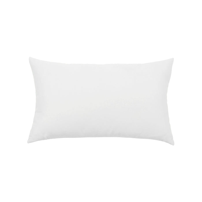 Back image of White pillow with teal greek key band in lumbar size for indoor and outdoor décor