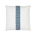 White pillow with teal greek key band in square size for indoor and outdoor décor