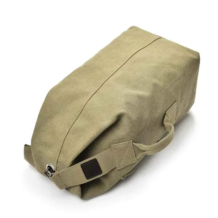Waterproof canvas hiking backpack by Mead's Supply & Equipment Outfitters, high-capacity outdoor travel rucksack in two sizes.