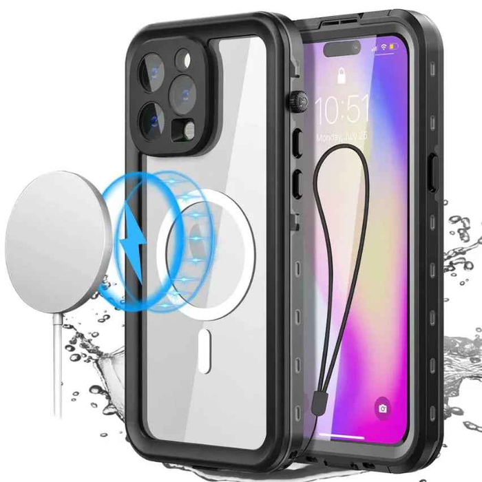 Techplus waterproof MagSafe case for iPhone 14 Pro Max, red protective cover with secure fit and durable design.